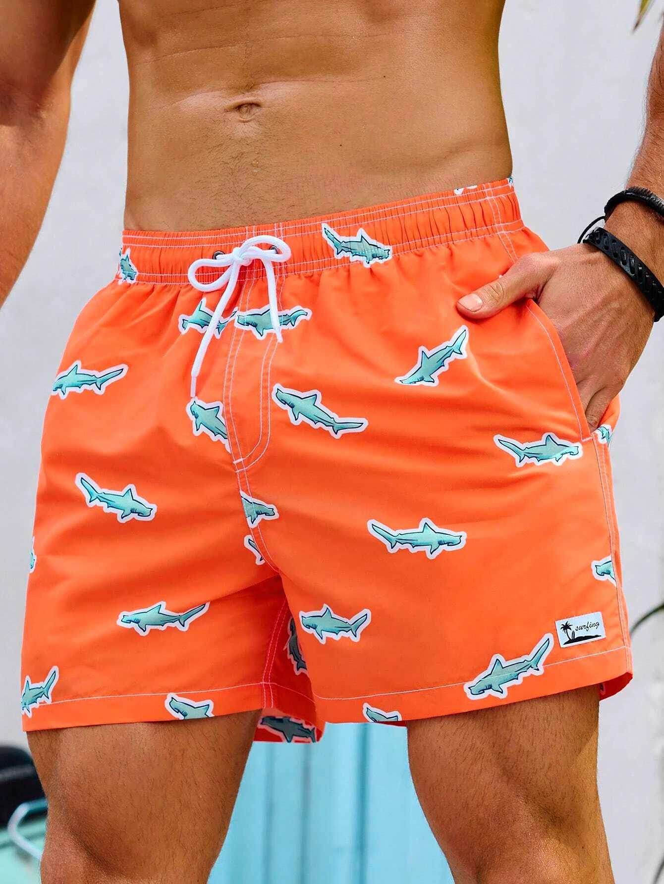 Summer New Mens Shorts Swimming Pants Drawstring Retro Fashion Print Holiday Beach Holiday Hawaiian Micro Elastic ShortsT250304