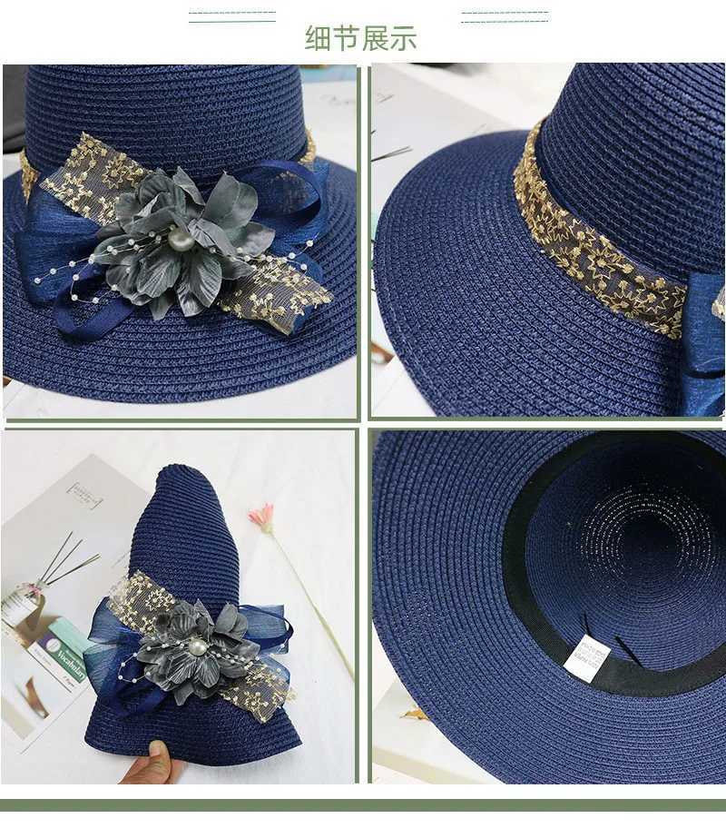 Fashion Women Summer New Womens Sun Hat Bucket C Beige Lace Bowknot Flowers Ribbon Flat Top Str Hat Beach Cs Panama GiftXJ250304