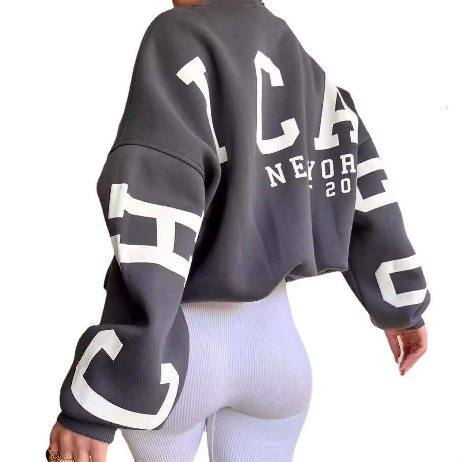 European and American women's printed thick top long sleeved sweatshirt 2025 new casual versatile fashion clothing