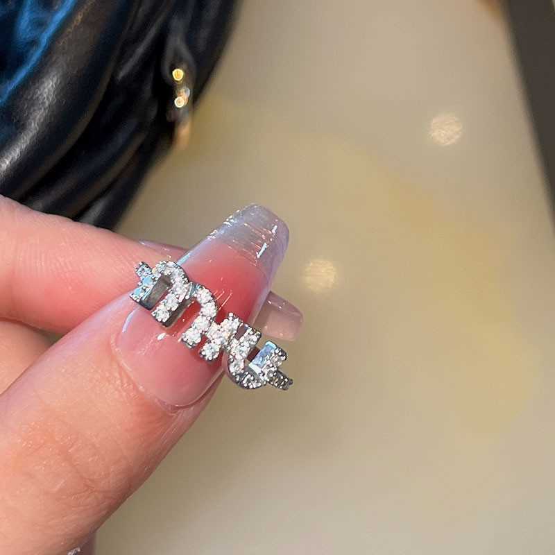 Couple Rings New style open letter diamond inlaid zircon super sparkling index finger ring exquisite luxurious high-end versatile and fashionable ring