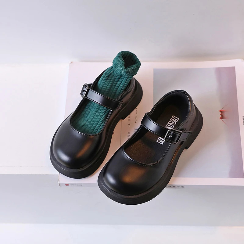 Girls Leather Shoes Versatile Buckle Black Children Casual School PU Nonslip Kids Fashion Loafers Korean Style 250303