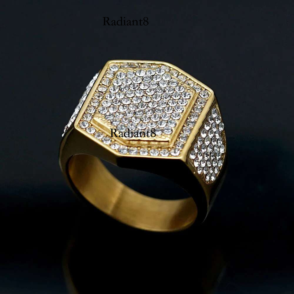 Hip Hop Full Rhie Larger Finger Rings for Men Shiny Stainless Steel Golds Color tail Ring Gift Party Jewelry Wholesale