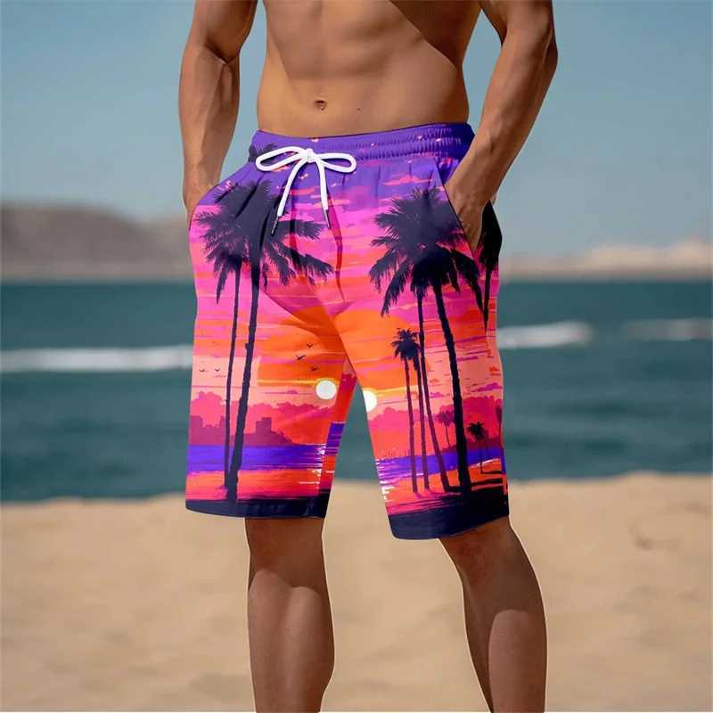 Summer New Harajuku 3D Cocoanut Trees Printing Beach Shorts Palm Tree Graphic Board Shorts For Men Hawaiian Cool Swimming TrunksT250304