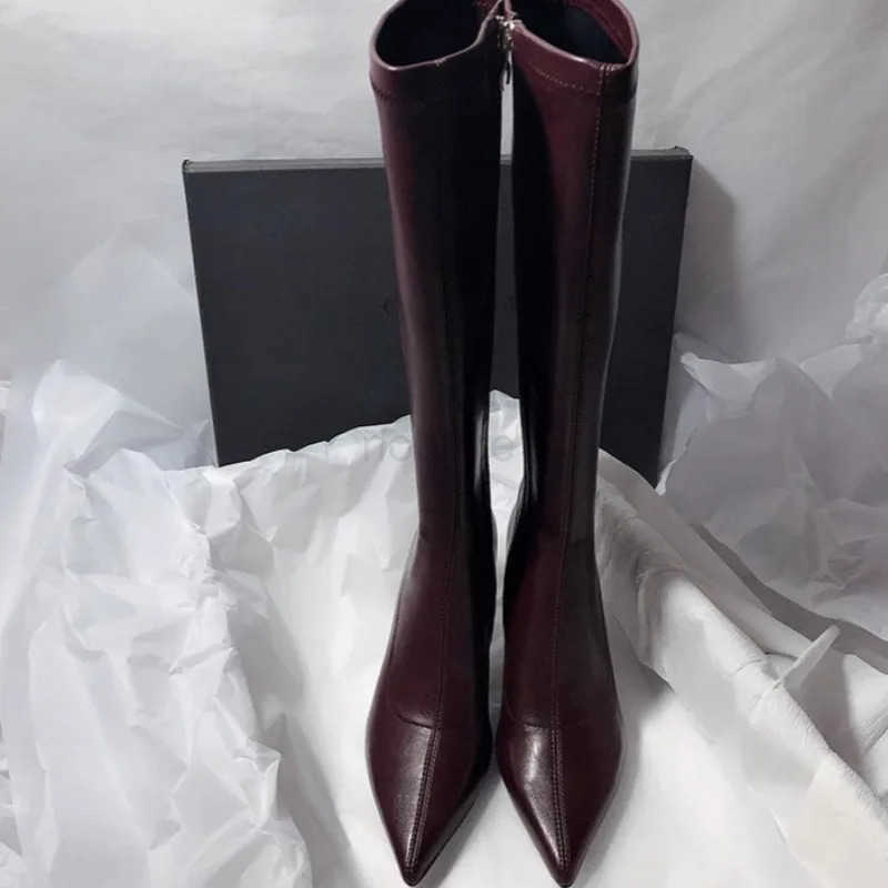 Winter New Thin Heel Cotton Boots Wens Fion Pointed Side Zipper Anti-slip Wear-resistant High Boots Z250304