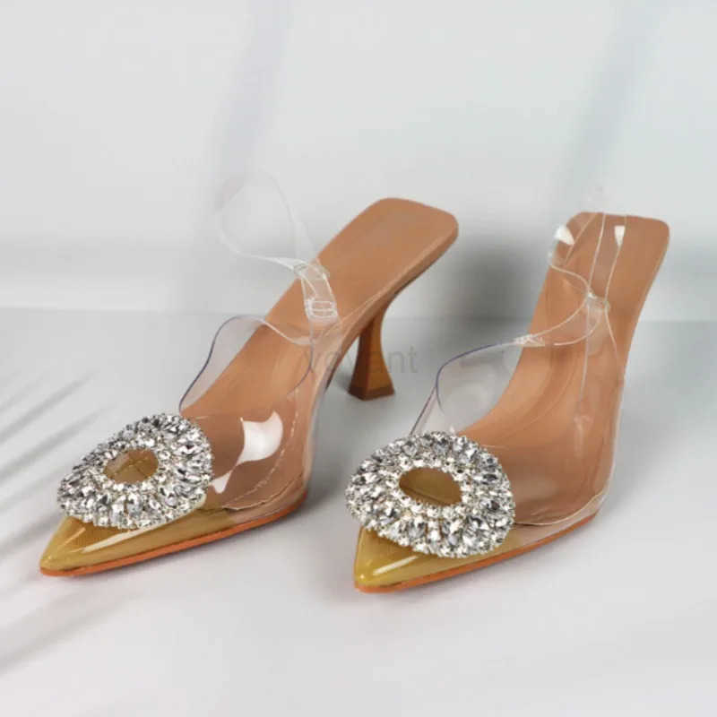 Pointed Wen Shoes for Work Party High H Summer 2025 Ladies Sandals Shallow Sexy Transparent Fem Cryst Stiletto Z250304