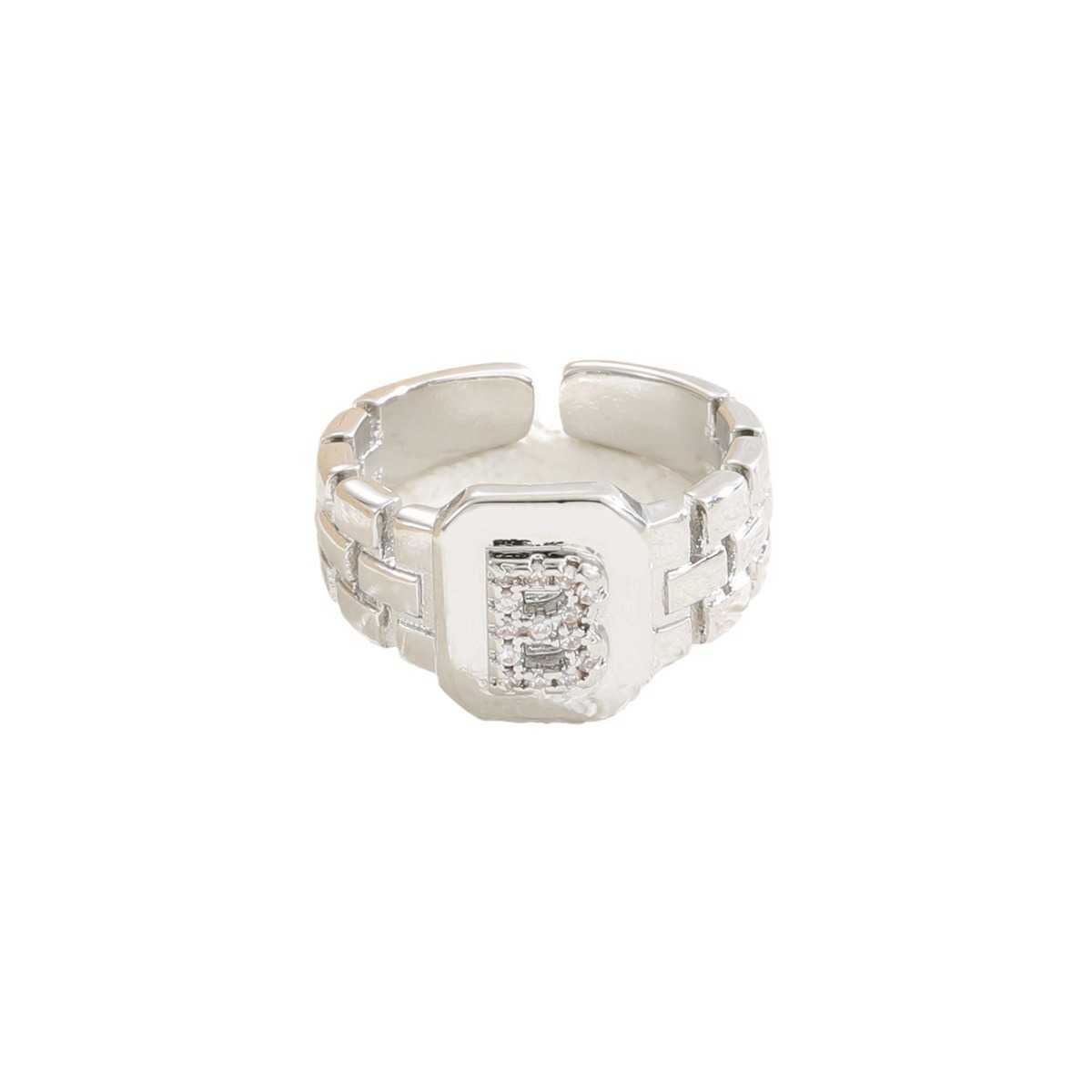 Couple Rings New copper inlaid zircon letter ring personalized watch chain old chain cold and cool style female ring with open mouth H25303