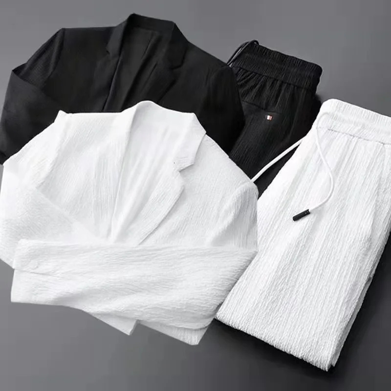2024 Summer and Autumn Fashion Suit Mens Long sleeved High end Quality Casual Set Korean Edition Two Piece 250227