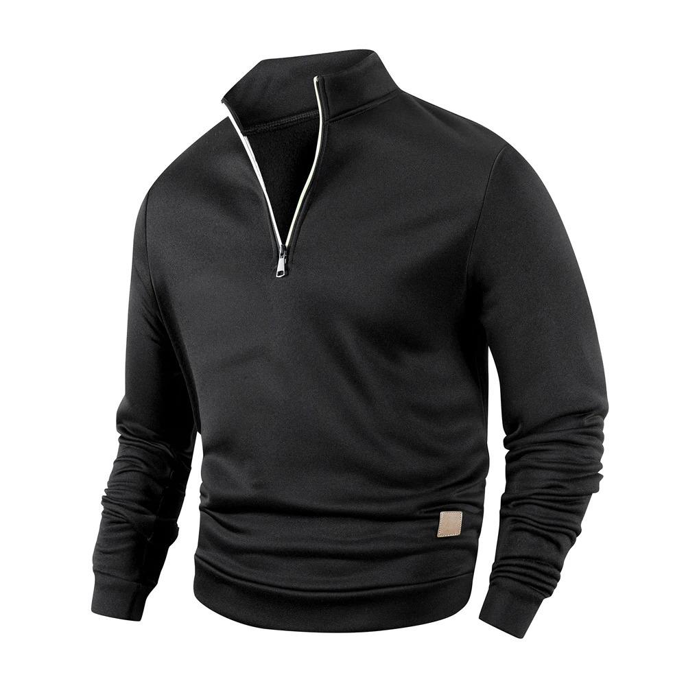 Mens Half Zipper Sweatshirt Fleece Turtleneck Pullover with Leather Label Fashion Sweaters Men Outdoor Stand Collar Long Sleeve 250304