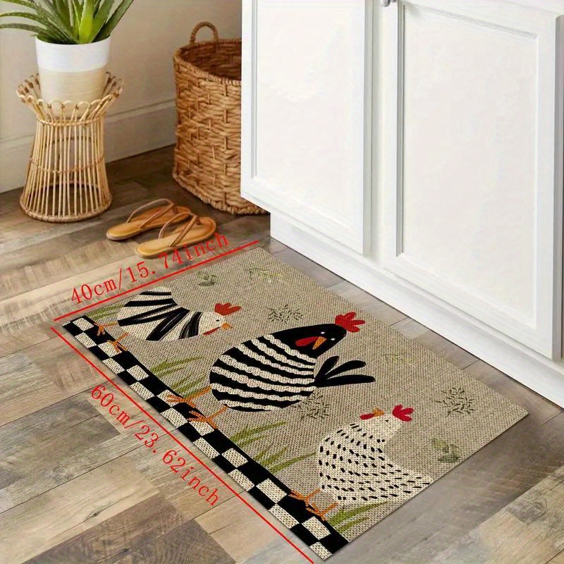 Cute Chickens Floor Mat Modern Rooster Kitchen Rug Rustic Colorful Indoor Carpet Runner Home Bathroom Bedroom Living Room Decor