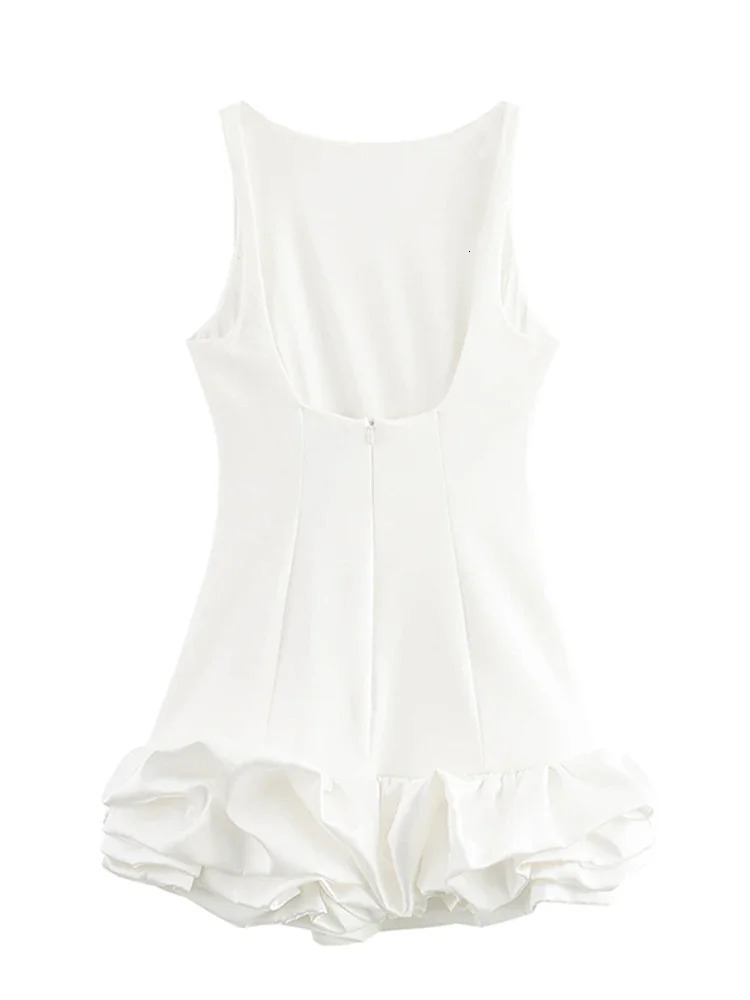 Chic Y2K Sleeveless Backless Mini Dress For Women Elegant Ruffled Hem Folds Short Sundress Holiday Lady Evening Party Dresses 250227Z