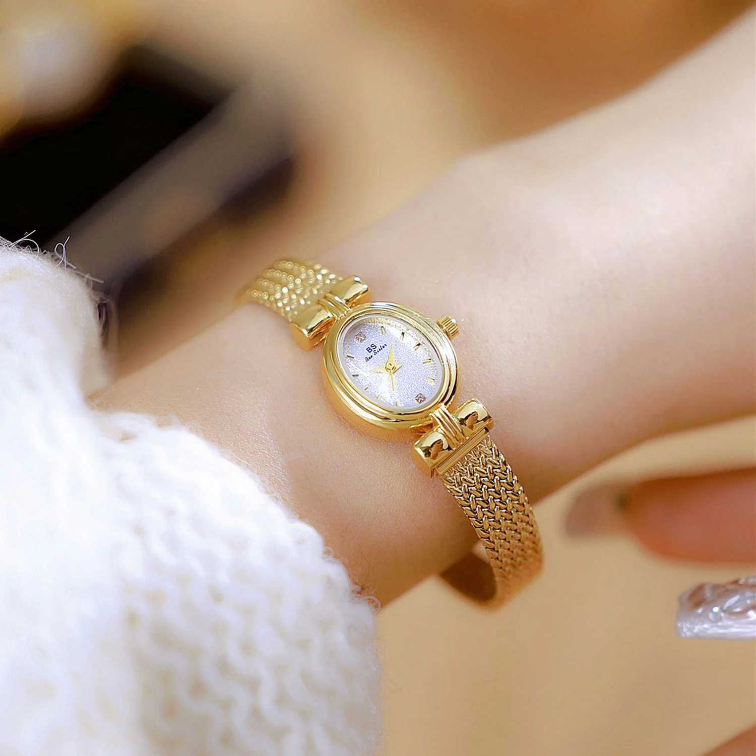 BS Original Brand For Woman Oval Gold Mesh Str Vintage Women Ladies Quartz Ice Luxury Birtay Gifts WomenXJ250304