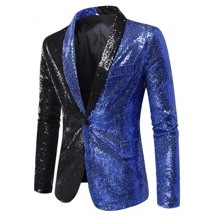 Shiny Gold Sequins Blazer for Mens Slim Fitting Splicing Suit Night Club Party DJ Stage Singer Dance Show Dress Homme 250304
