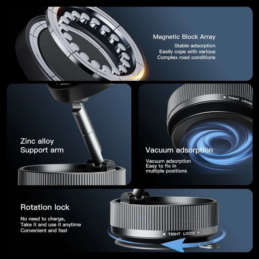 Double Sides Phone Holder Magnetic Vacuum Adsorption Bracket 360 Degree Rotation Foldable GPS Stand Sucker Cup Support