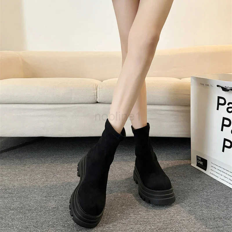 Vintage Winter Wen Ankle Boots Fion Slip On Knight Long Booties Platform Square H Botas De Mujer Z250304