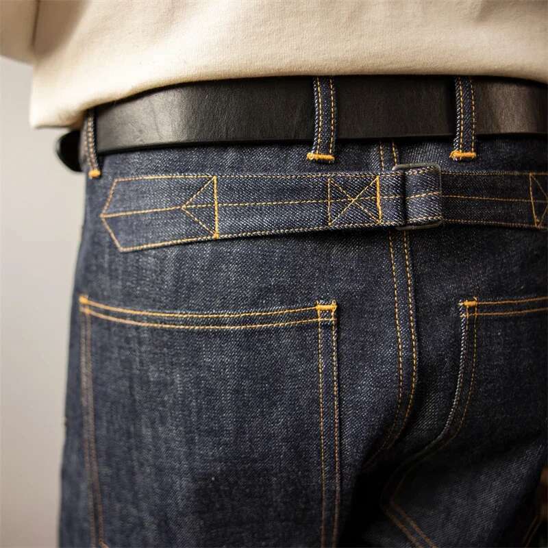 Tornado Denim Railroad Pants High Waist Red Style Seage Jeans Back Buckle