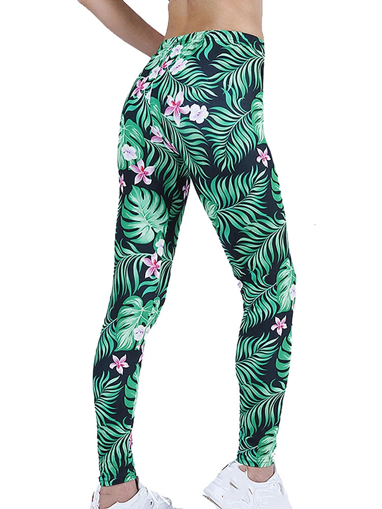 CUHAKCI Fashion Women Leggings Beautiful Leaf Floral Printing High Waist Jeggings Stretch Pant Sexy Clothing Mujer 250303