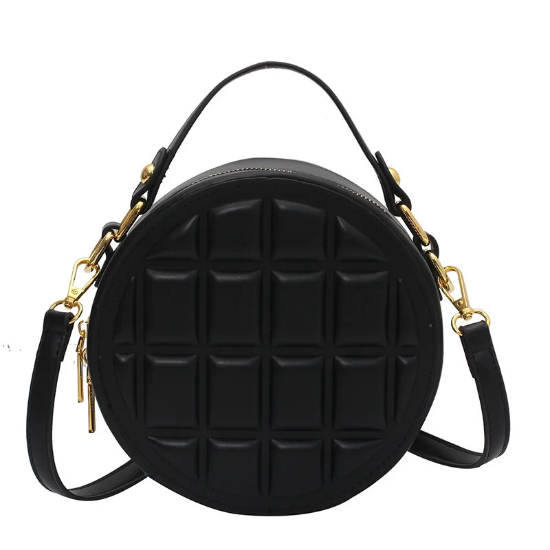 Solid color horizontal womens bag round handbag fashionable handbag mini leather shoulder bag womens bag 250303