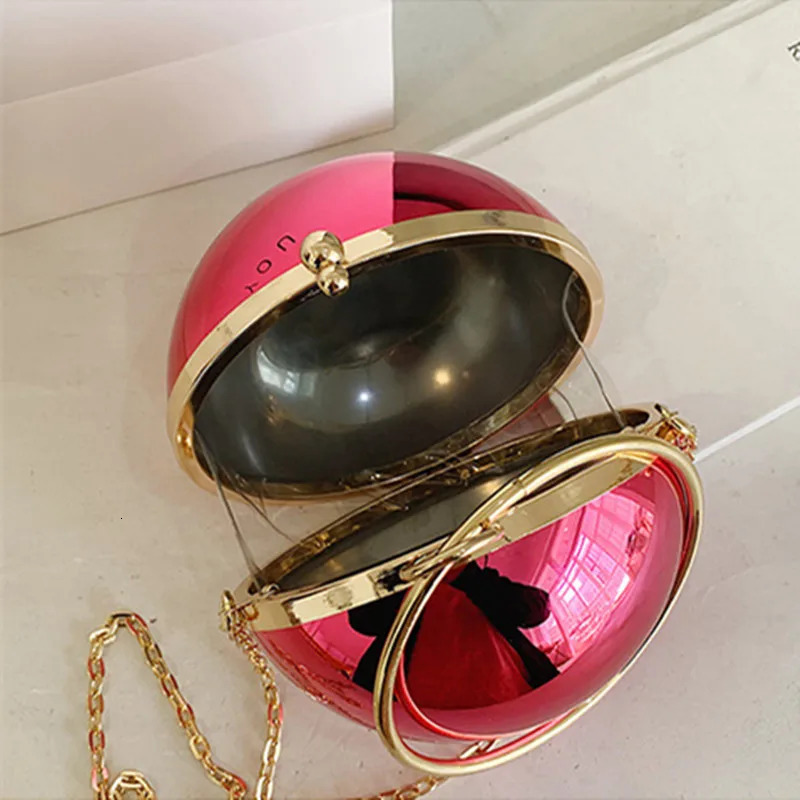 y Women Round Ball Evening Bag Fashion Smooth Bright Surface Clutch Ladies Crossbody Party Chain Handbag Purse 250303