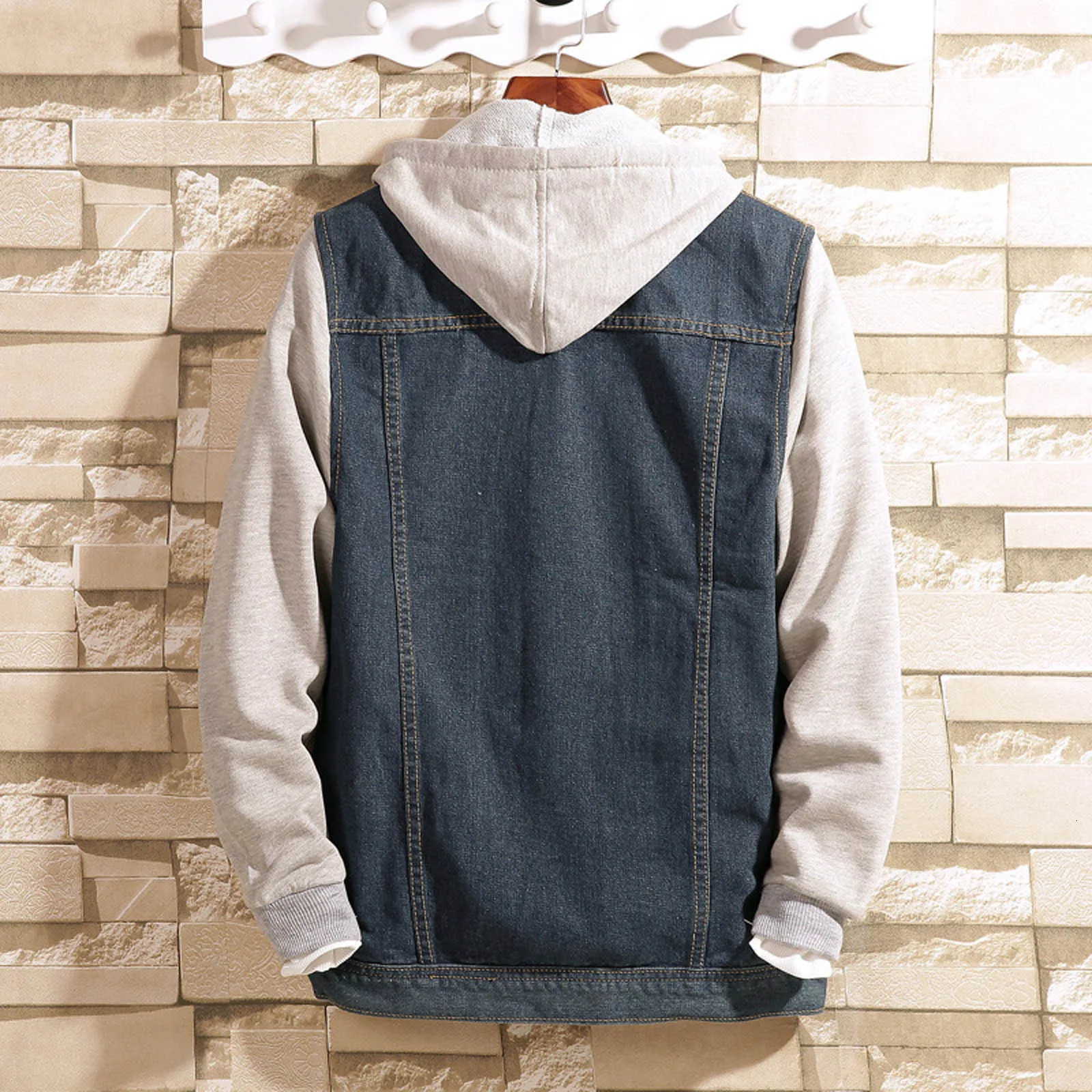 Tailored Zipper Splicing Denim Hoodies Gothic American Oversized Hoodies Vintage Street Hip-Hop All-Match Hooded Sweatshirt 250303