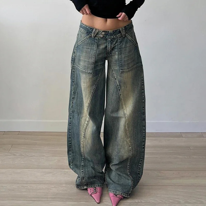 Baggy Distressed Jeans 90s y2kStreetwear Low Rise Vintage Loose Denim Pants Patchwork Mom Jeans Autumn Harajuku Clothing 250228