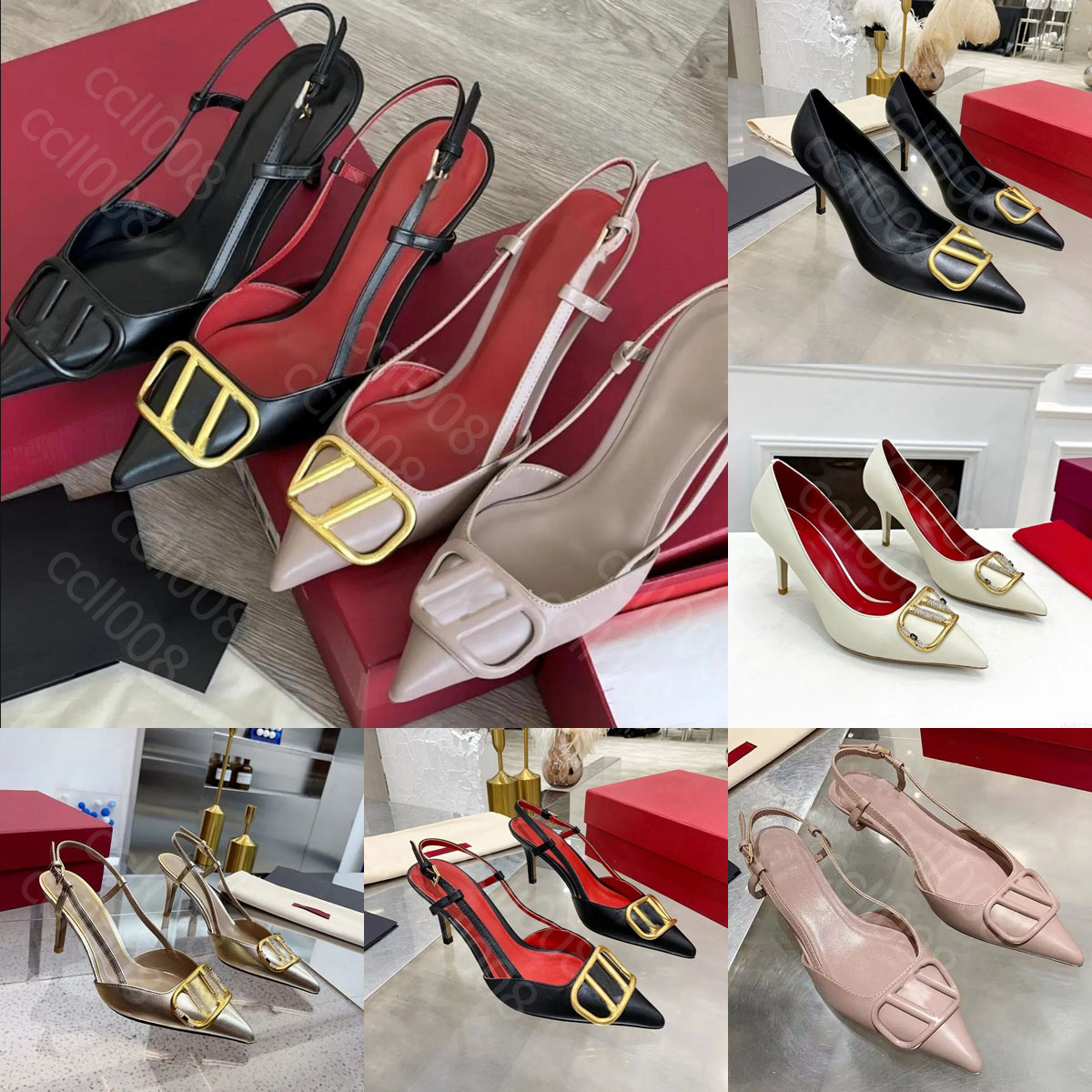 Designer Shoes Women Sandals High Heels Classics Metal Buckle Shoes Summer Brand Pumps Women Pointed Shoes Nude Black Red 6cm 8cm 10cm Thin Heel Women's Wedding Shoes