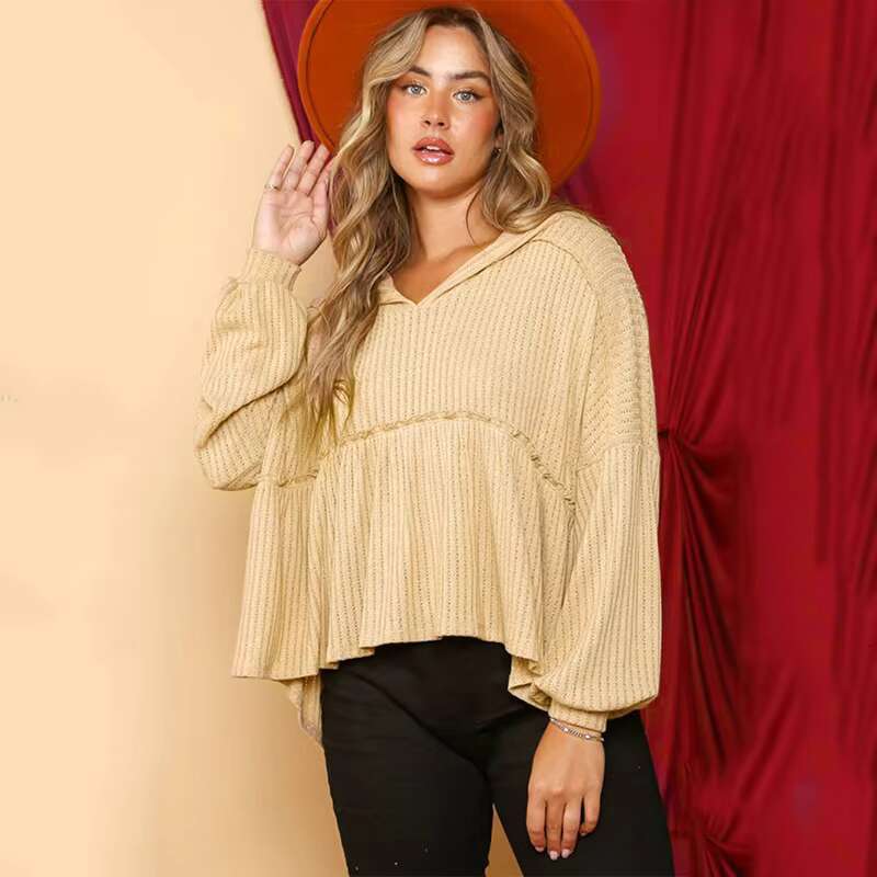 Hot Sale Fall Women Solid Color Drop Shoulder Plain Sweatshirt Pullover Hoodie