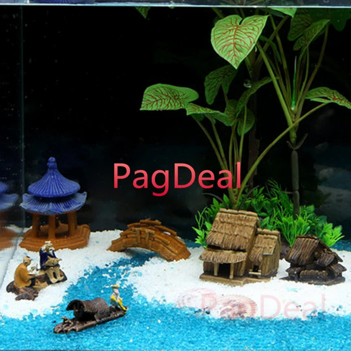 Hotsale Garden Pot Aquarium Fish Tank Boat Fishman Ceramic Figurine Craft Landscape Plant Fairy Chinoiserie Decor Ornament