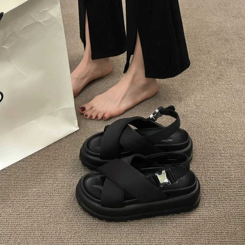 2024 Summer S Of Wens Shoes s With Heel Fem Sandal New Thick Girls Outside Fi Low Rubber Fabric Re Sli Z250304