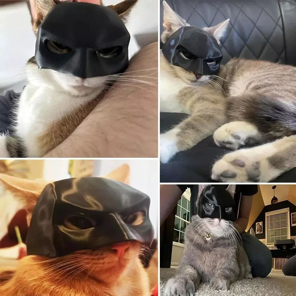 Bat Cat Avenger Mask, Black Matte Bat Mask Superhero Pet Toys, Cat Bat Pet Man Mask for Cat and Dogs Spooky Make-up Party Toy