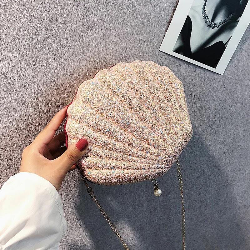 Women Shoulder Handbags Shell Bag Chain Cute Sequins Small Phone Money Pouch Zipper Crossbody Bags for Womens 250303