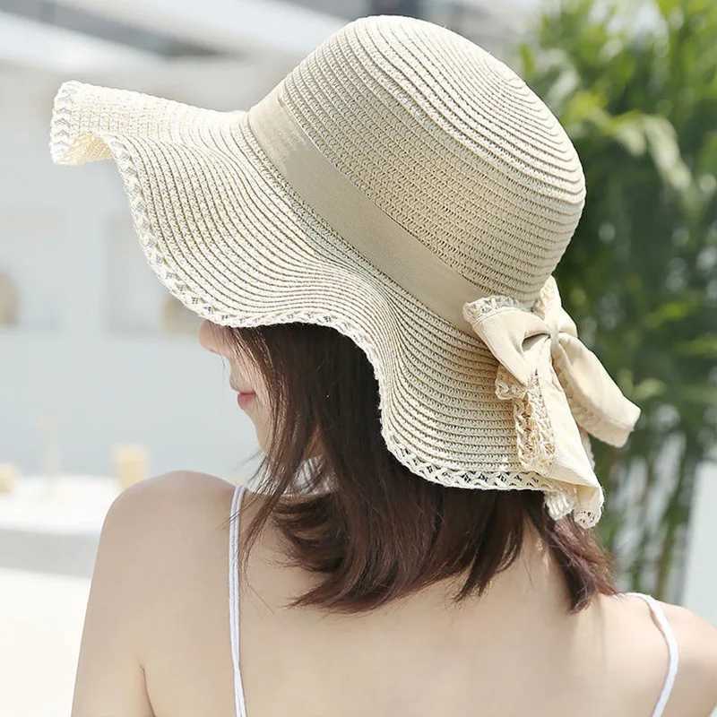 Spring and Summer Womens Sun Str Hat Sun Shaded Big Brim Bamboo Hat Bowknot Fashion Fisherman Hat Outdoor H28XJ250304