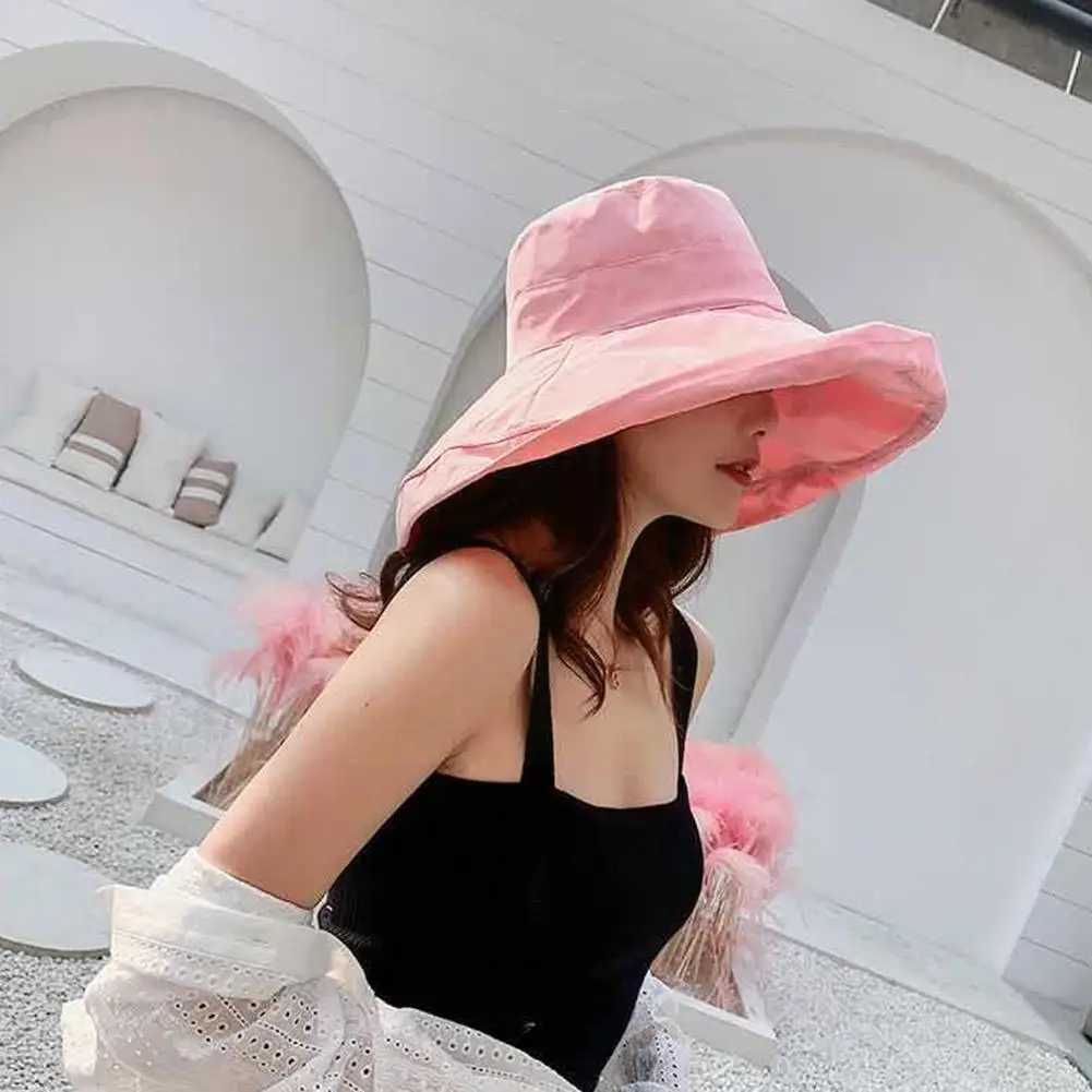 Large Brim Hat Fishermans Hat Womens Spring And Summer Hat Sun Bucket Color Solid Hat Sun Visor Foldable Hat Casual Hat T K3T5XJ250304