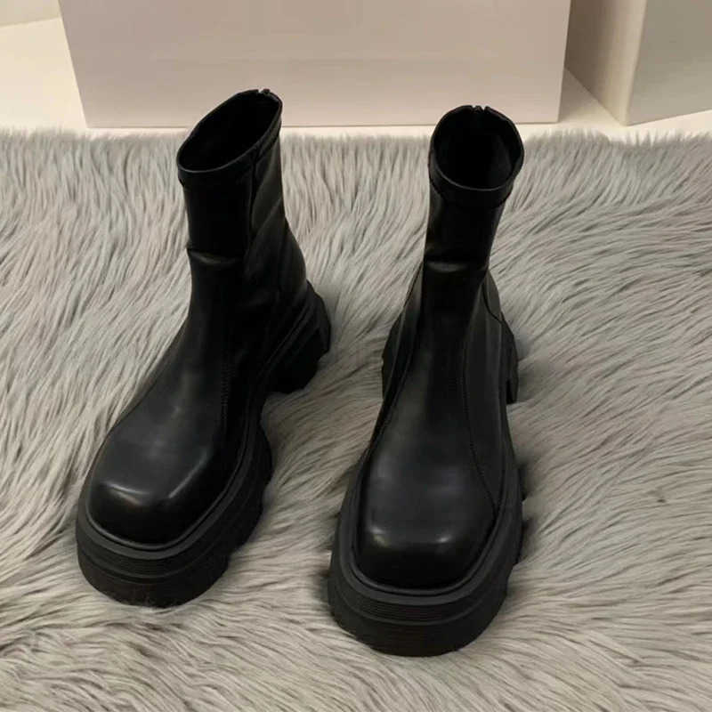 Ankle Mid H Boots Winter New Fion Platform Wen Zipper Shoes Goth Casual Motorcycle Boots Wen Thick Shoes Z250304