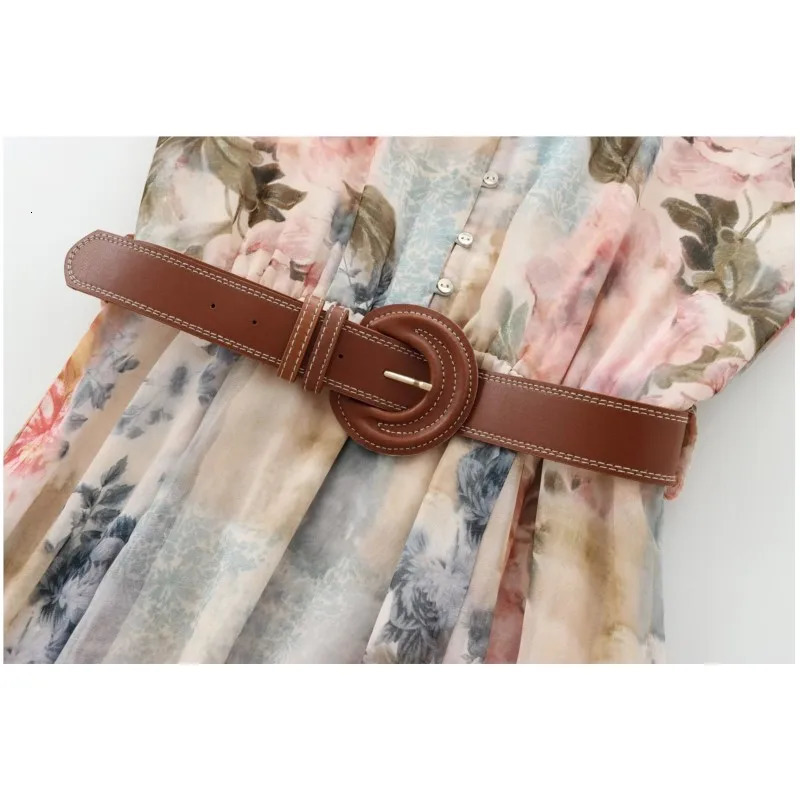 TRAF Print Long Dress With Belt For Women Autumn Fashionable Sleeved Loose Casual Elasticated Waist Female Midi 250303