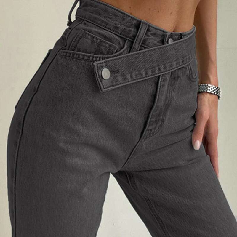 Cryptographic Casual Fashion Straight Denim High Waist Women Pants Fall Winter 2024 Haruku Boyfriend Jeans Loose Bottom
