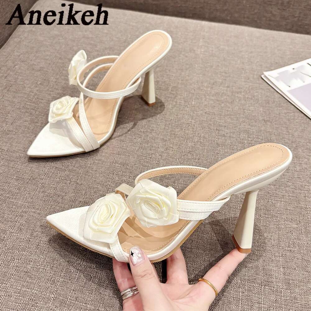 2025 Summer Aneikeh New Fashion Pointed wer Sandals Stiletto High Heels Sexy Runway Slippers Women Elegant Banquet Shoes
