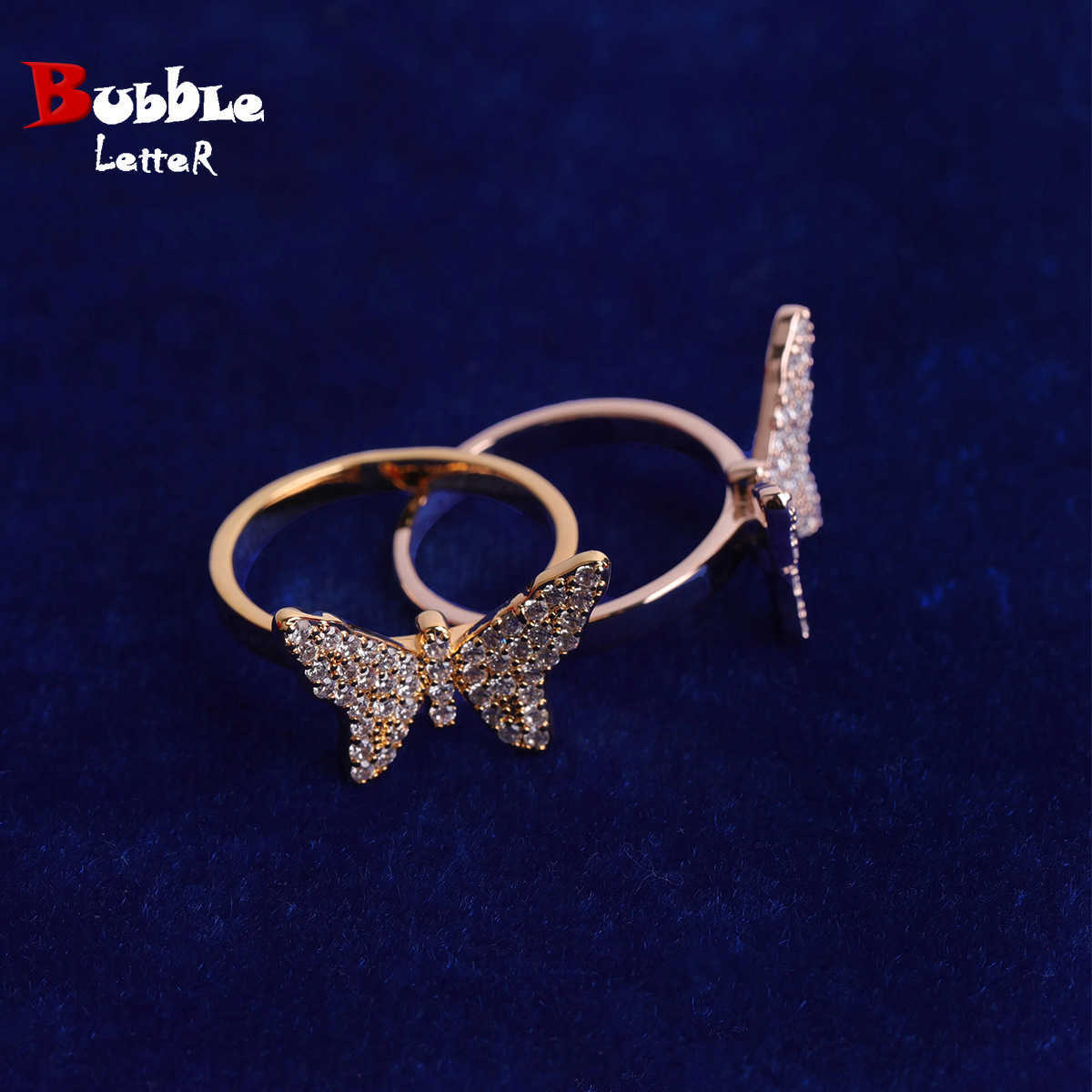 Couple Rings Wind hip-hop womens exquisite butterfly zircon ring real gold electroplating fashionable and personalized trendsetter ring H25303