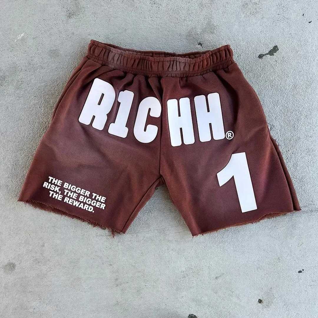 American New Letter Printed Solid Color Cotton All-match Shorts Casual Street Sports Shorts Summer Commuter Couple Shorts TrendT250304