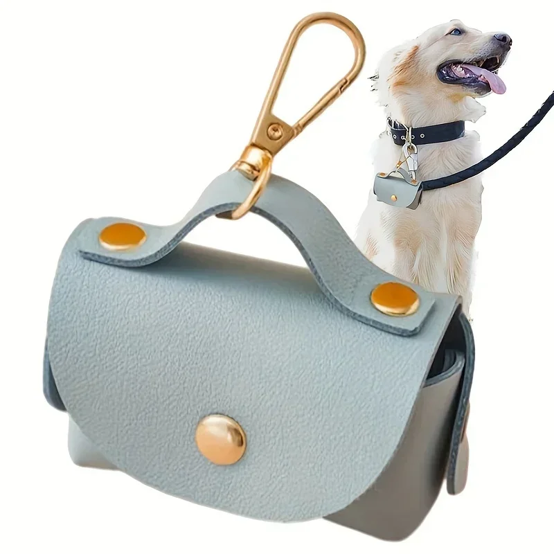 Portable Dog Poop Bag Dispenser Reusable Leather Poop Bag Holder Dispenser for Leash Outdoor Pet Bag Holder