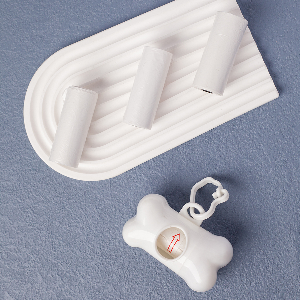 Pet Waste White Bag Dispenser for Dog Waste Bag Holder Plastic Garbage Bag Dispenser Carrier Case bone Pet Dog Waste Poop Bags