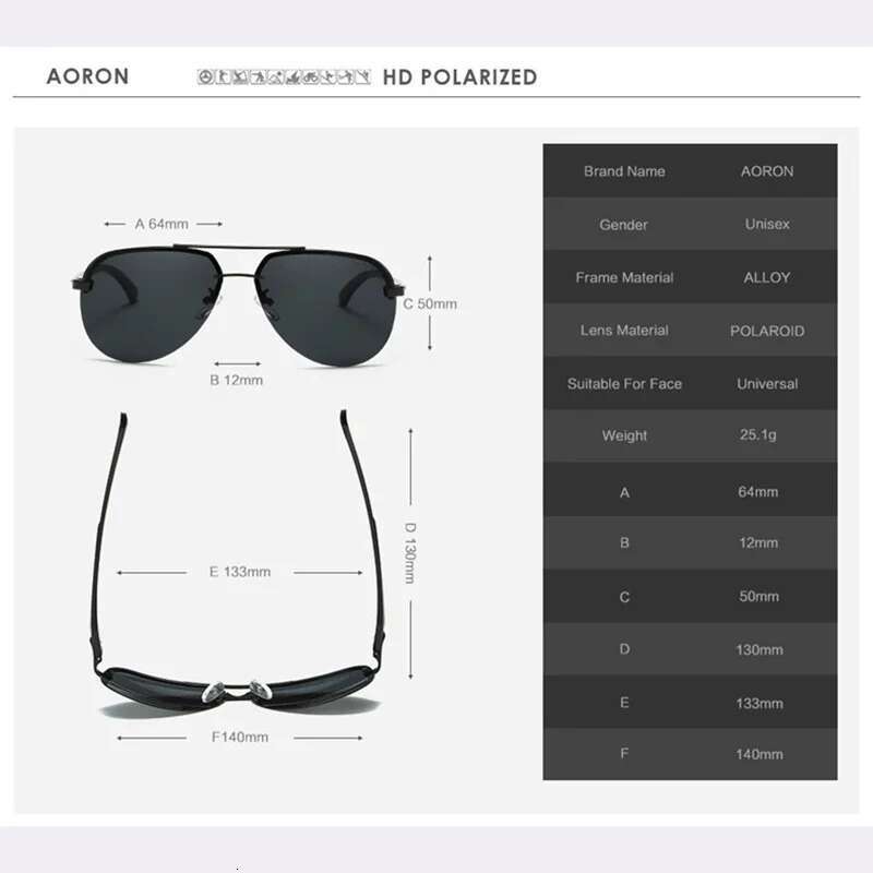 AORON Polarized Men Brand Design Sun Glasses Aluminum Leg Mirror Lens Sunglasses for Men/women