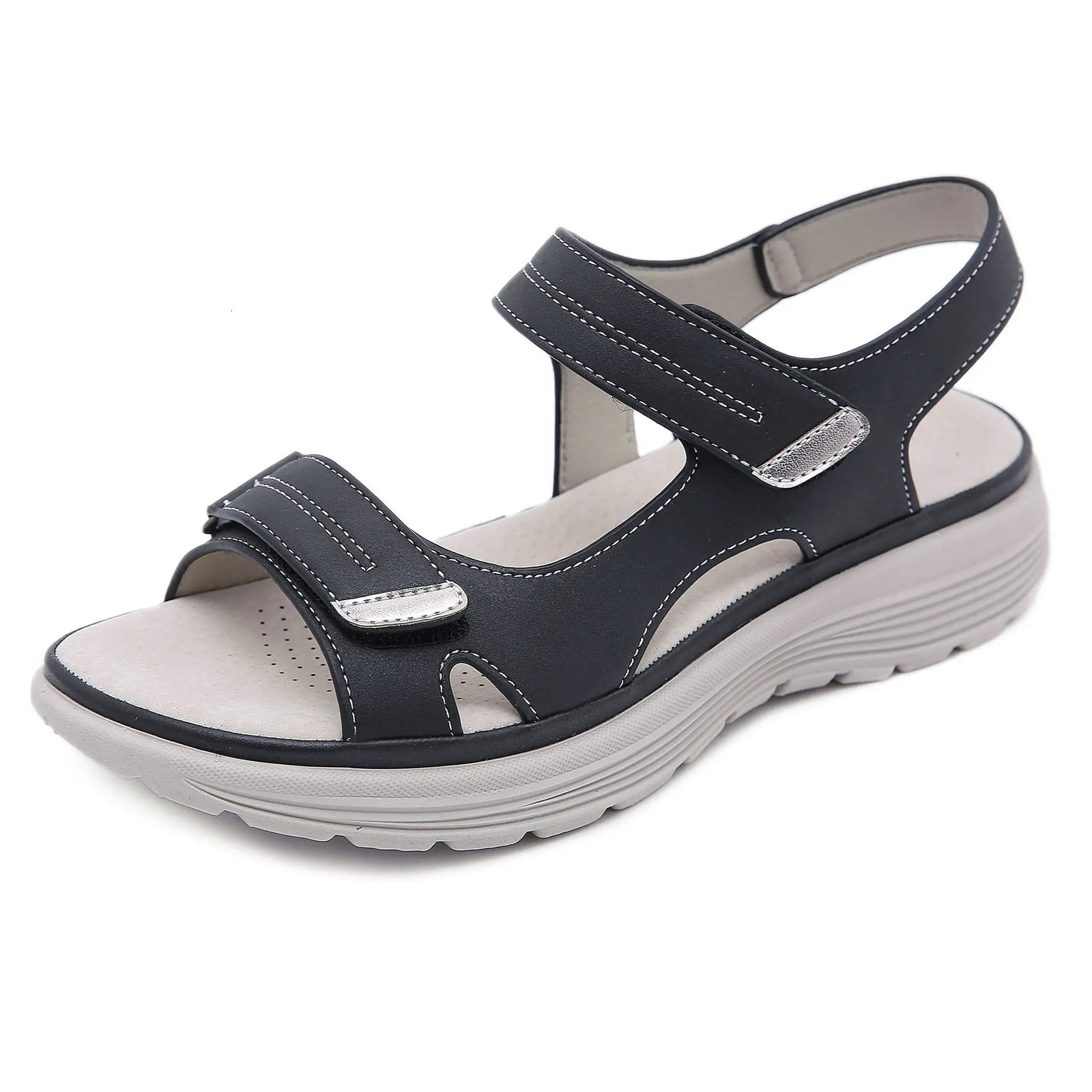 Summer 2024 Elegant Women Genuine Leather Sandals Womens Sport Style Lightweight Plus Size Slippers Women Sandals 34-42 250303