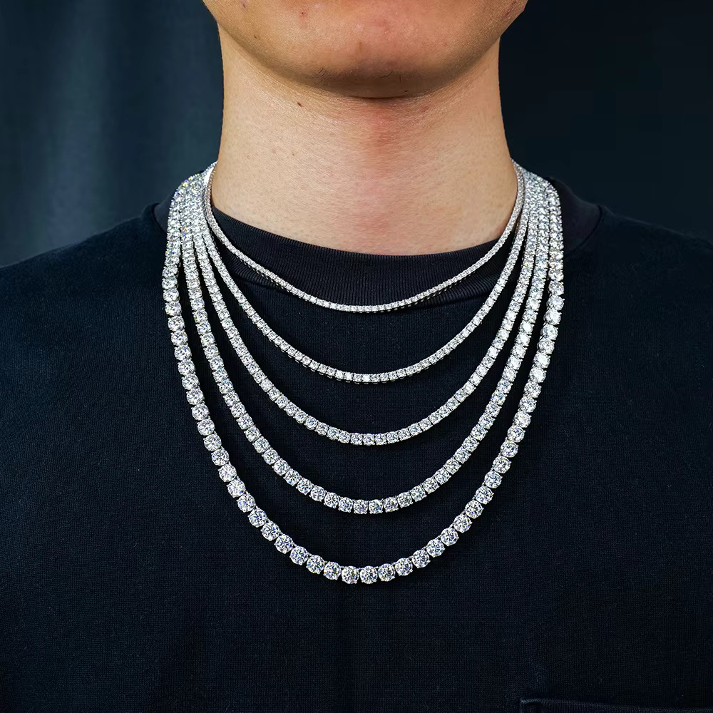 yue Hiphop Ice Men Women Ladies 2-6mm Sterg Sier Vvs Gra Tennis Mossanite Moissanite Lab Dia Chain Necklace
