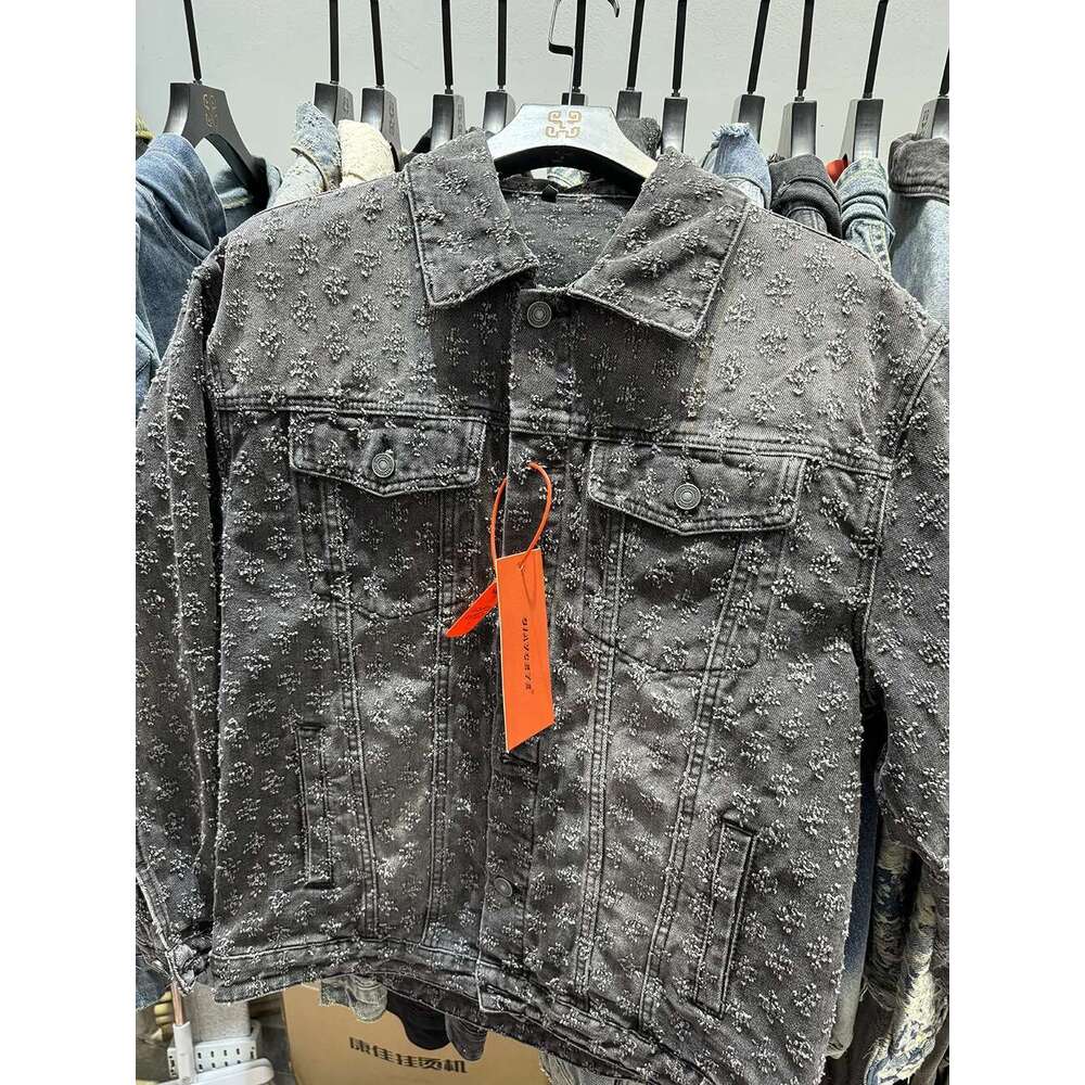 Spring & Autumn Jacquard Pattern Men's Denim Jackets Loosen Fit Vintage Jeans Coats Male's Casual Clothes