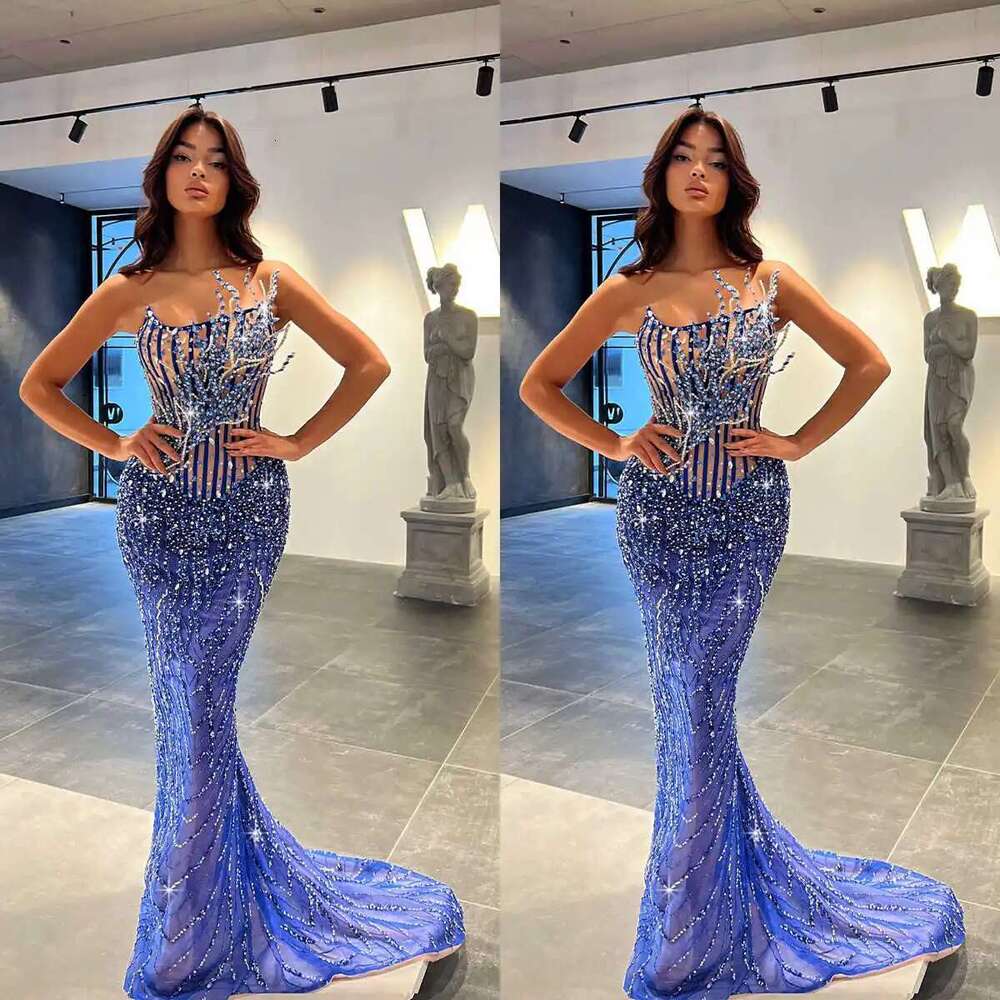 Mermaid Backless Dresses with Appliques, Strapless Prom Dress, Glamorous Decoration, Custom Train