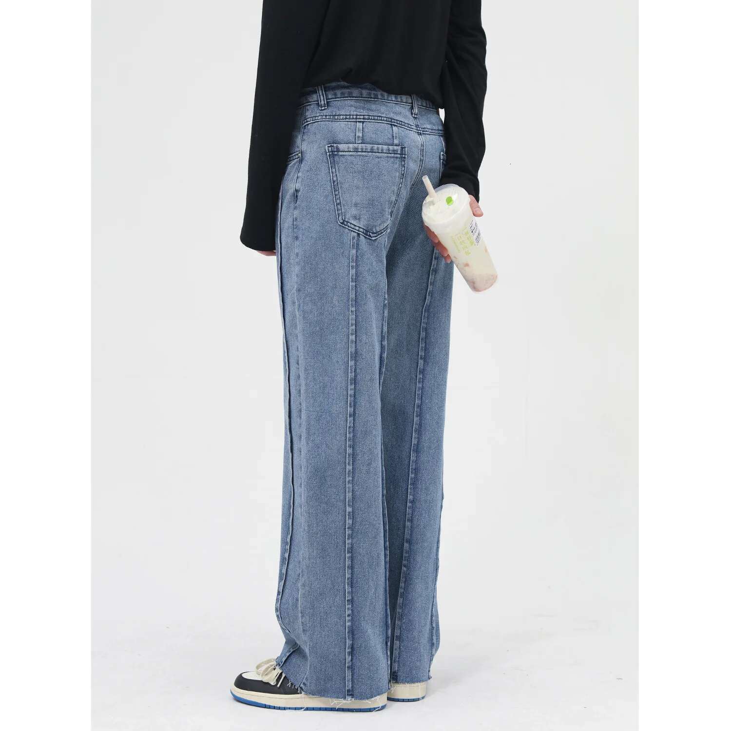 DUEWEER Men Vintage Loose Straight Pleated Jeans Baggy Haruku Denim Pants Casual Trousers Distressed Streetwear Goth Clothes