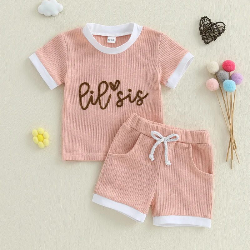 Cute baby summer waffle ensemble printed with T-shirt suitable for little boys or girls - fashionable clothing 250304