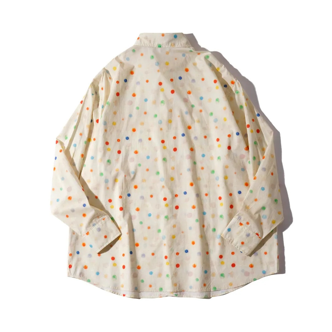 Vintage color polka dot lapel shirt for men and women the same shirt spring light and thin sunscreen shirt 250227