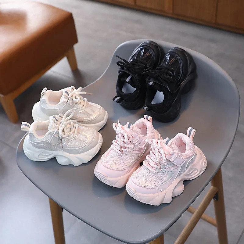Children Chunky Platform Sneaker Stripe ner Thick Sole Boy Shoes Fashion Plaid Girl Breathable Vulcanized Kids H03042 250303