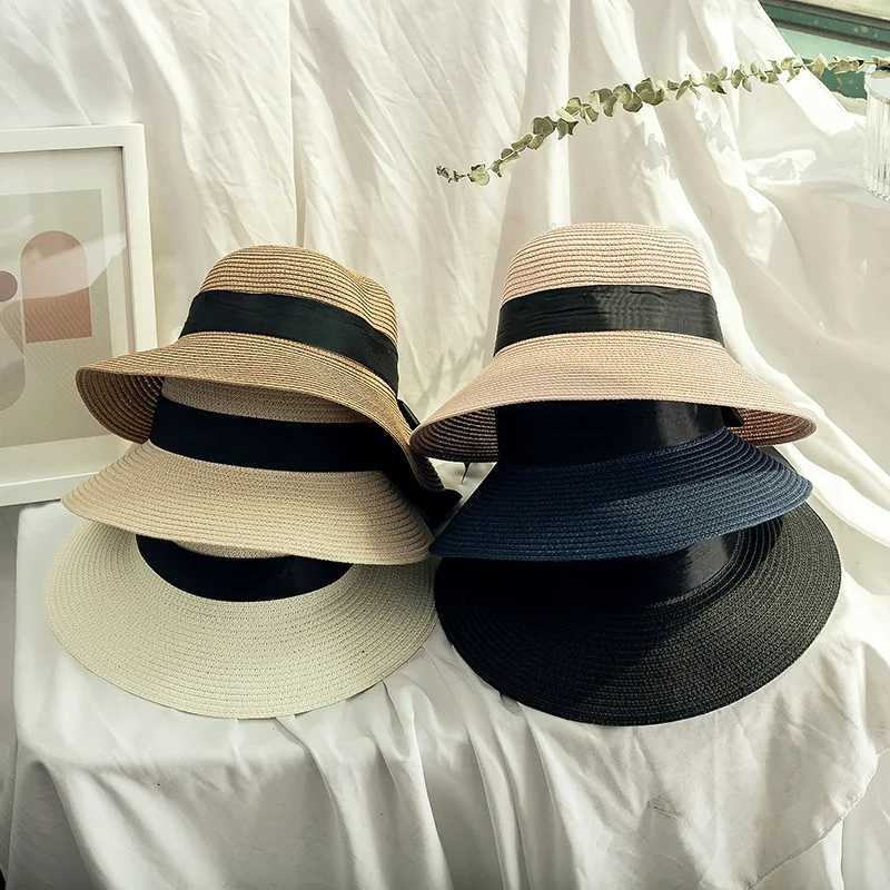 Summer Str Hat Ribbon Bowknot Travel Beach Sun Hat Women Foldable Cs Panama Beach CXJ250304
